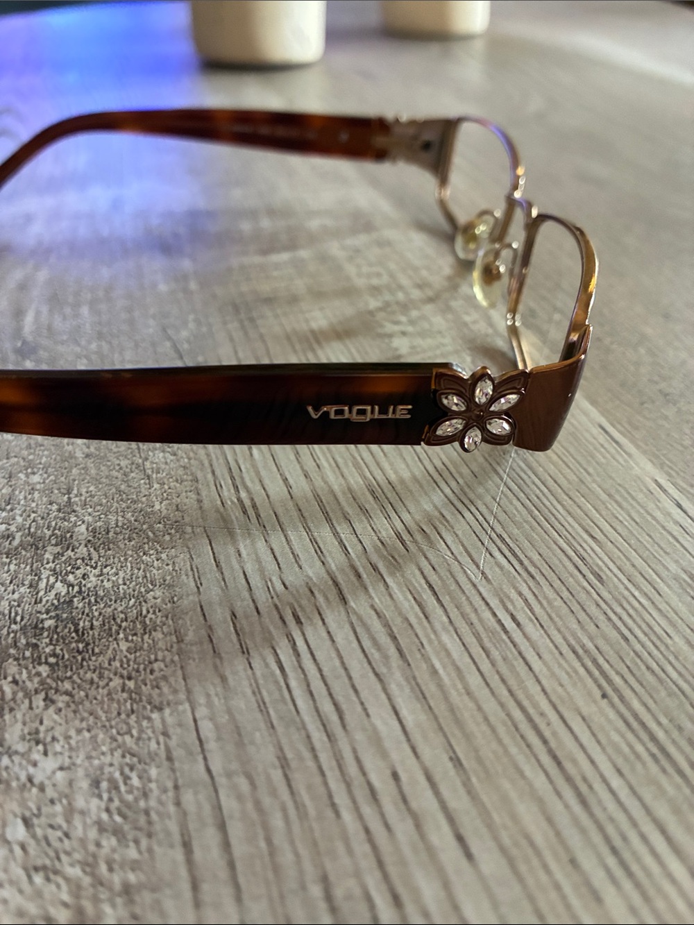 Vogue Brown Tortoiseshell Women's Glasses with Crystal Flower Accent